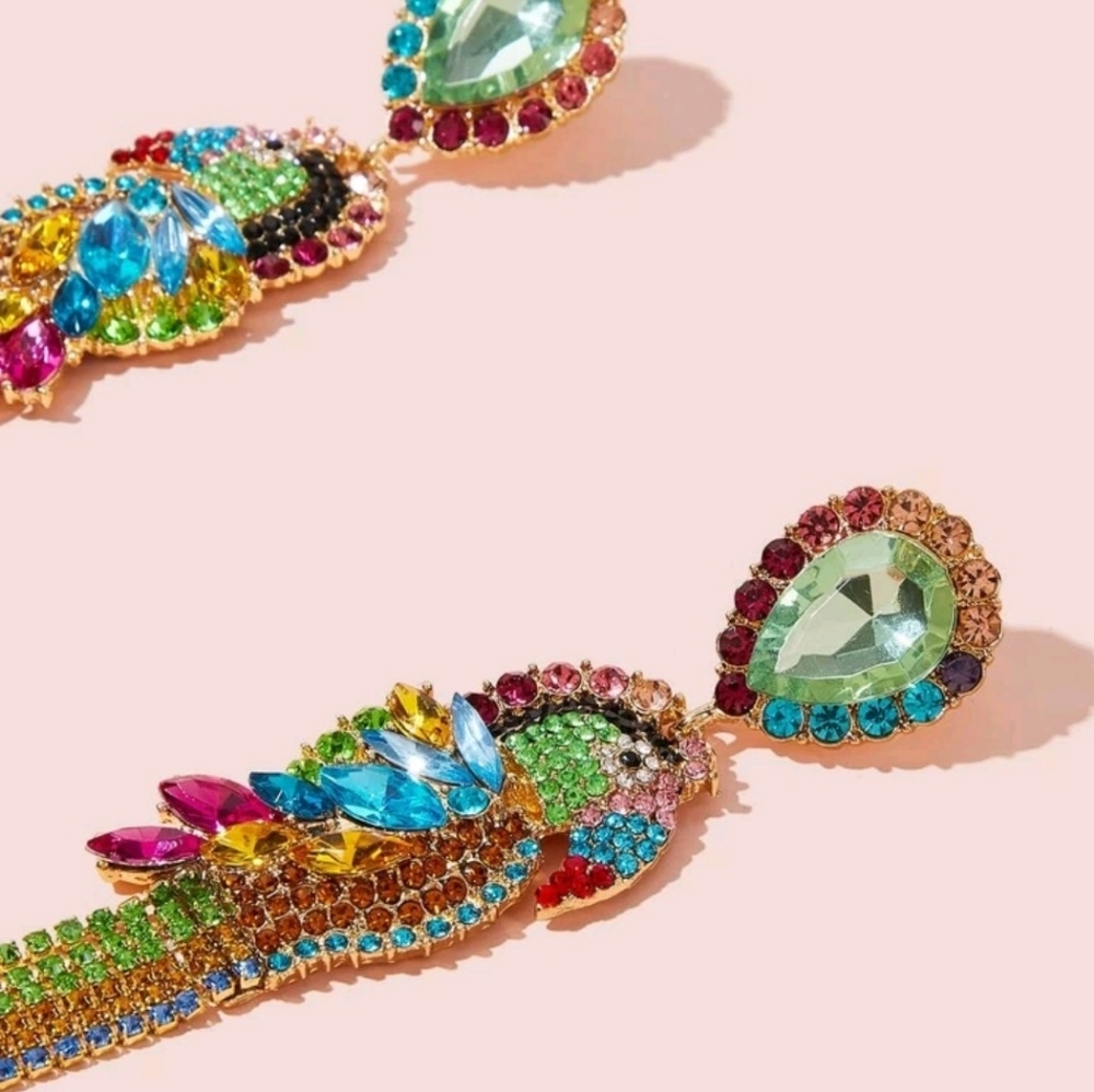 Colorful Parrot Rhinestone Earrings - Picture 4 of 4